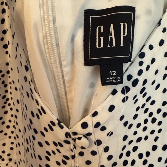 Gap Cami Button Front Dress 12 Spaghetti Strap Polka Dots White Navy - Picture 2 of 5